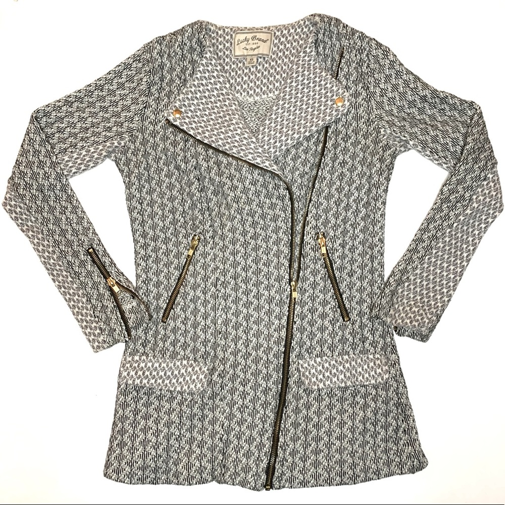 Vintage Lucky Brand Marnie Knit Moto Style Sweater Jacket
